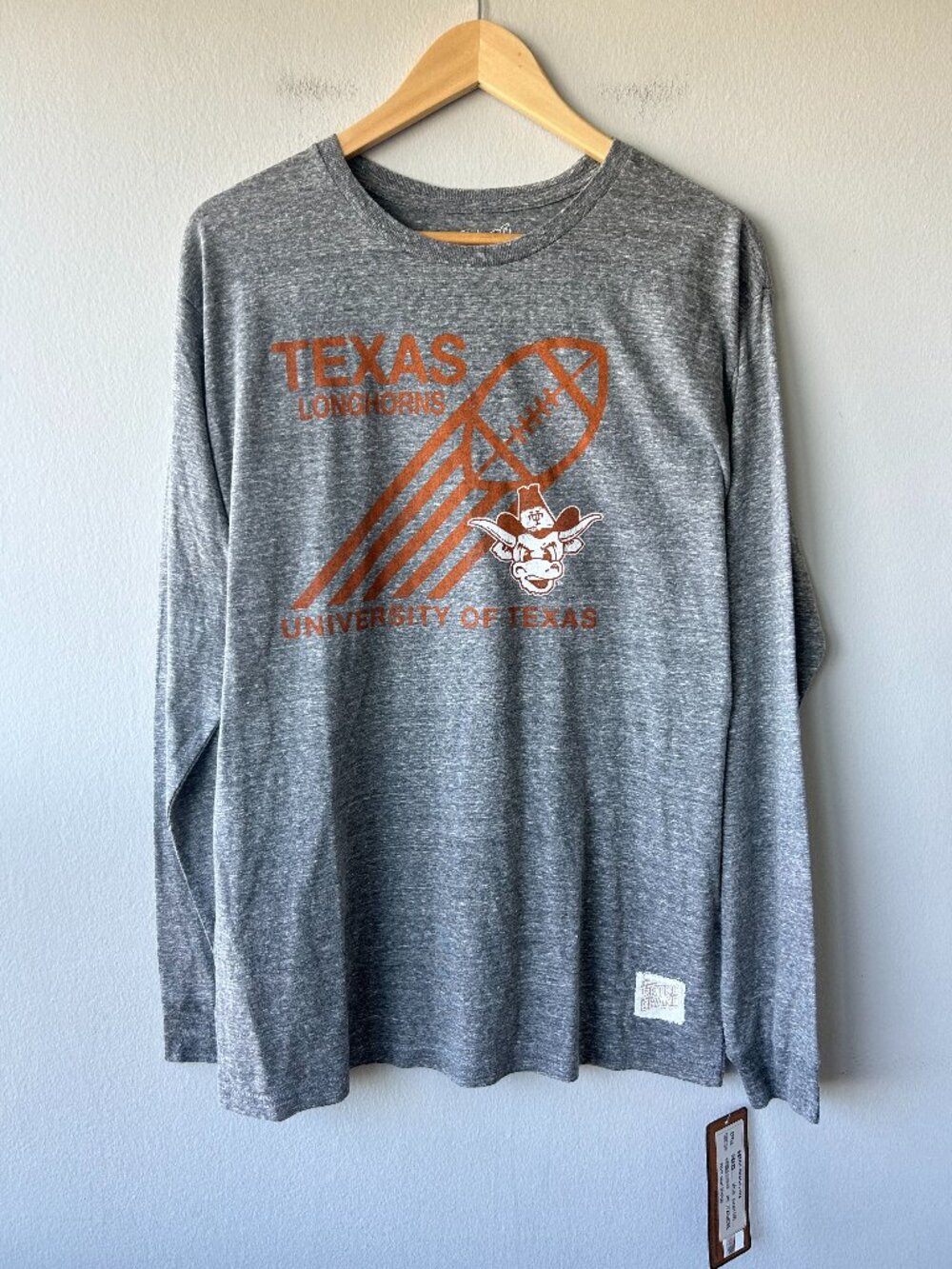 Retro Brand Texas Longhorns Football Graphic Long Sleeve Shirt Heather Gray L